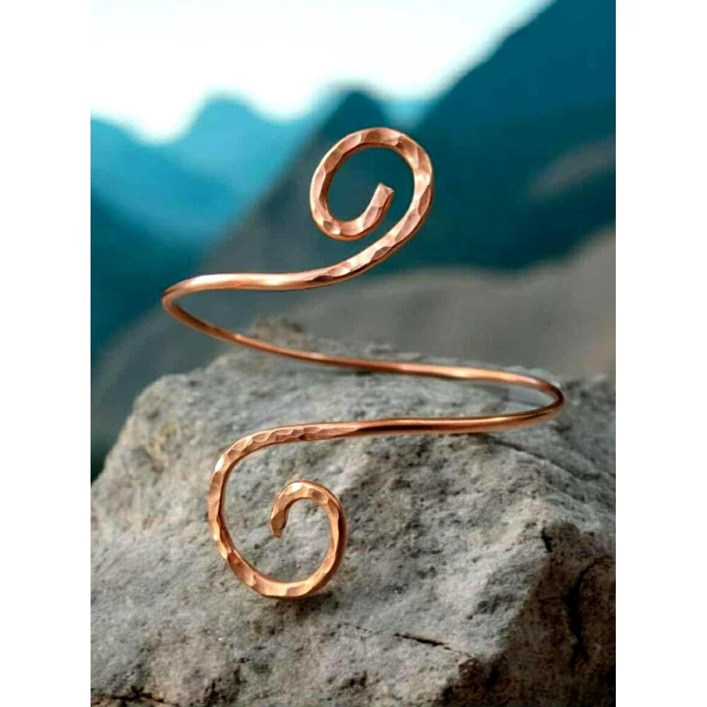 Hammered Copper Wire Cuff Bracelet, One Size, Adjustable, Upcycled Jewelry